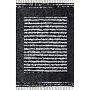 Ebony Black 5 ft. x 7 ft. Twilight Stripe Shag Area Rug
