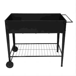 Mobile Metal Raised Garden Bed with Legs and Wheels for Vegetables Tomato DIY Herb Grow (Black)