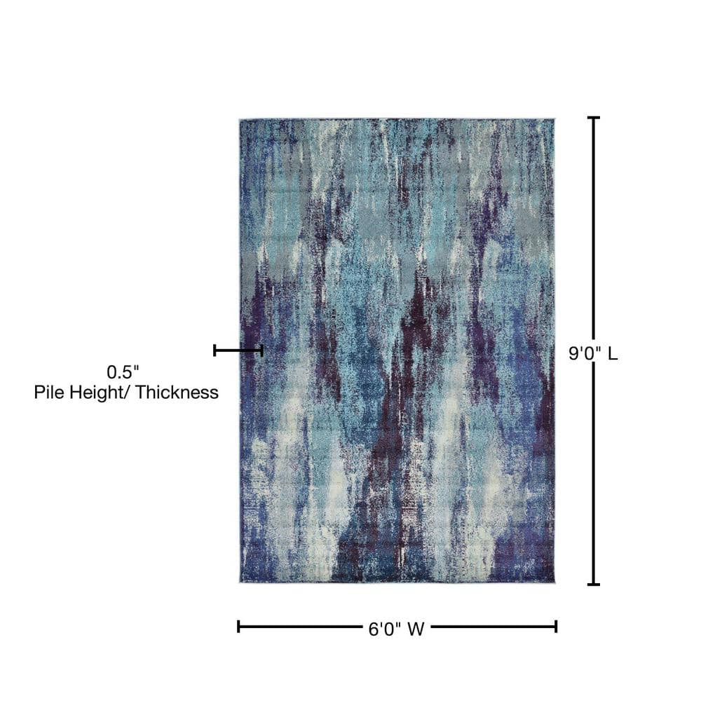 Blue Abstract Synthetic Stain-Resistant 6x9 Area Rug