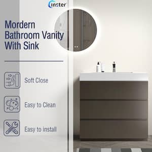 NOBLE 36 in. W x 18 in. D x 25 in. H Single Sink Freestanding Bath Vanity in Gray with Black Solid Surface Top