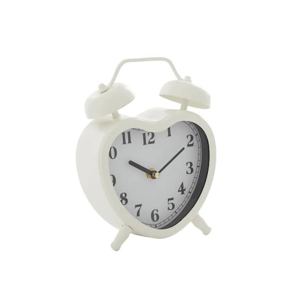 Litton Lane 7 in. x 8 in. White Farmhouse Metal Analog Clock
