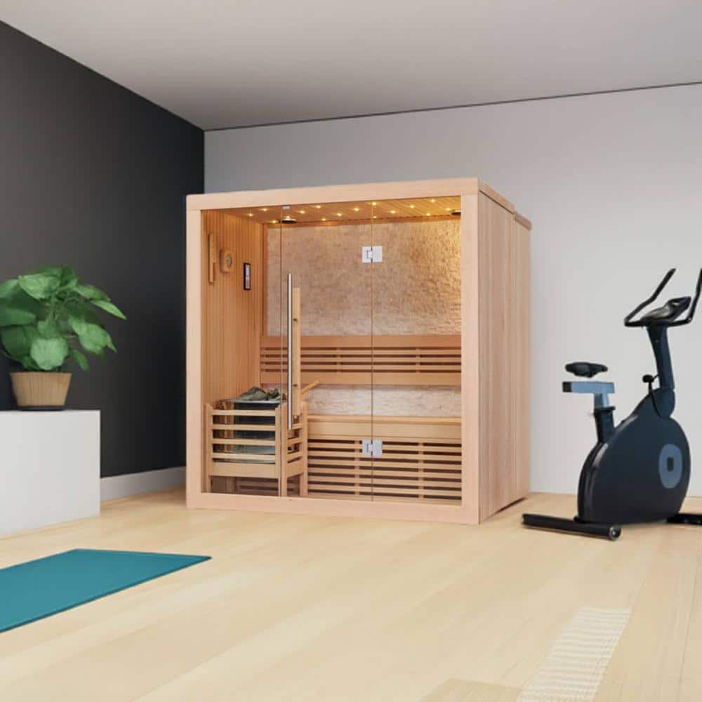 Westlake 3-Person Traditional Sauna with Cultured Stone and Hardwood