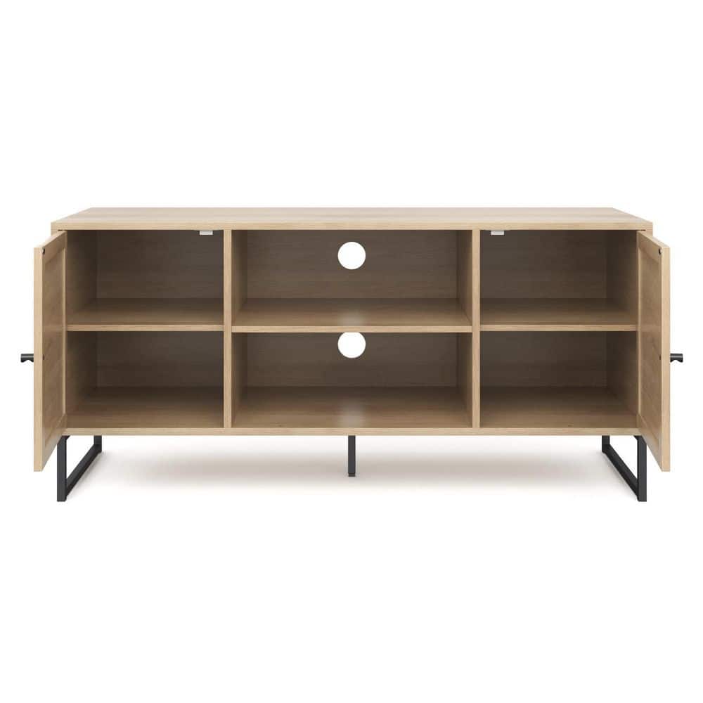 Mina Light Oak and Rattan TV Stand Set with Matte Black Accents