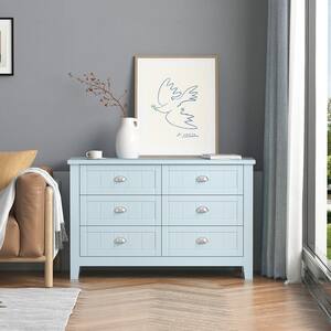 47.2 in. W x 17.7 in. D x 30 in. H Blue Wood Linen Cabinet with 6 Drawers and Shell-Shaped Handles