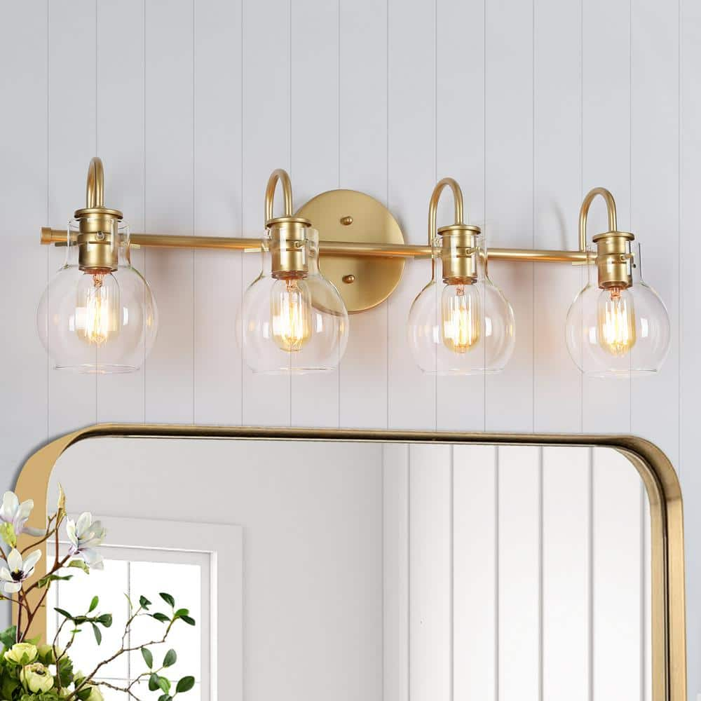 LNC Modern Vanity Light 4-Light Gold 28.5 in. Wall Light with Globe ...