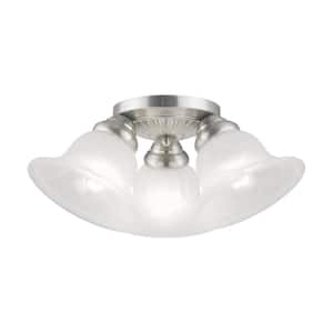 Bodenham 16 in. 3-Light Brushed Nickel Semi Flush Mount with White Alabaster Glass