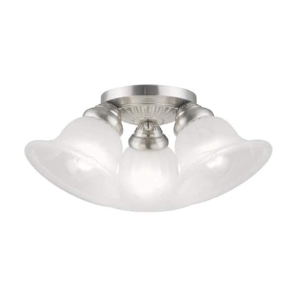 AVIANCE LIGHTING Bodenham 16 in. 3-Light Brushed Nickel Semi Flush Mount with White Alabaster Glass