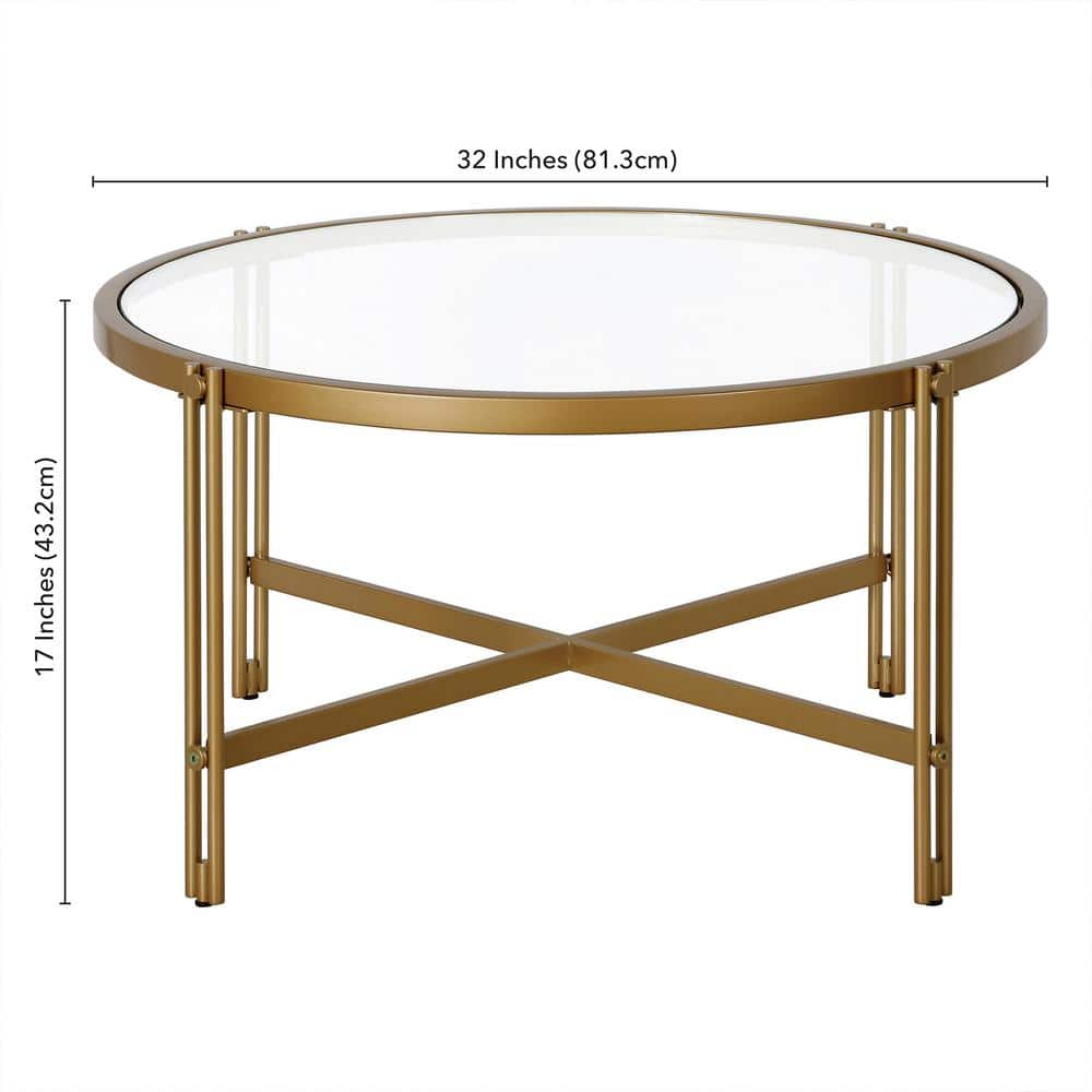 Eloise 32" Brass Round Metal & Glass Coffee Table