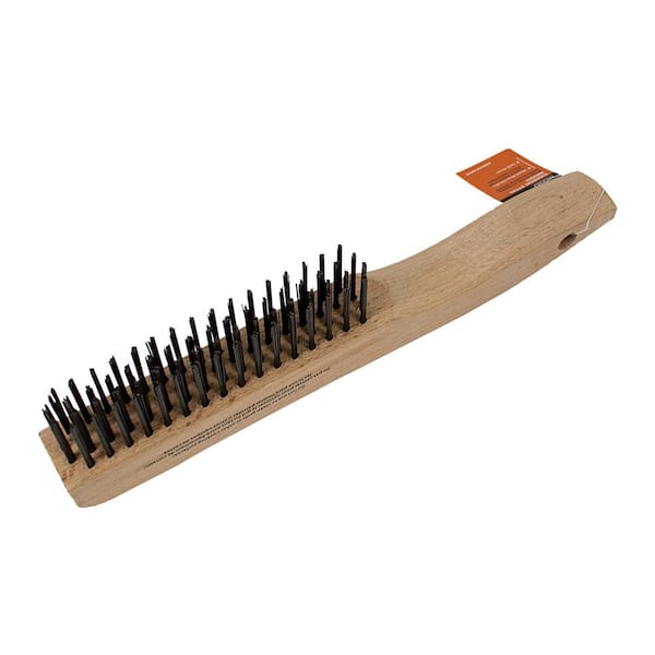 RIDGID Carbon Steel Scratch Brush with Wooden Shoe Handle, 4 x 16