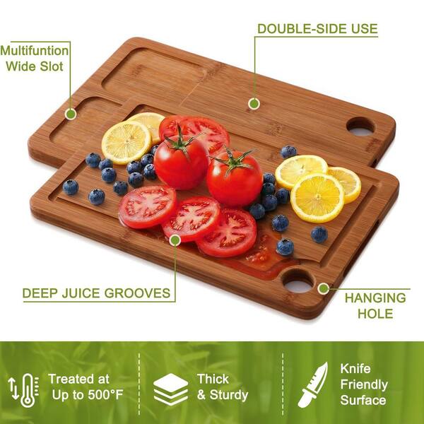 LAIFUCAM 3-Piece Natural Carbonized Bamboo Wood Cutting Board Set