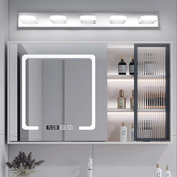 41 in. 5-Light Chrome LED Vanity Light, Dimmable 5500K Daylight and 270° Rotatable Lamphead