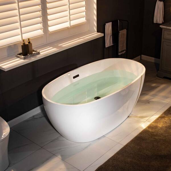 Verdun 59 in. Acrylic FlatBottom Double Ended Bathtub with Oil Rubbed Bronze Overflow and Drain Included in White