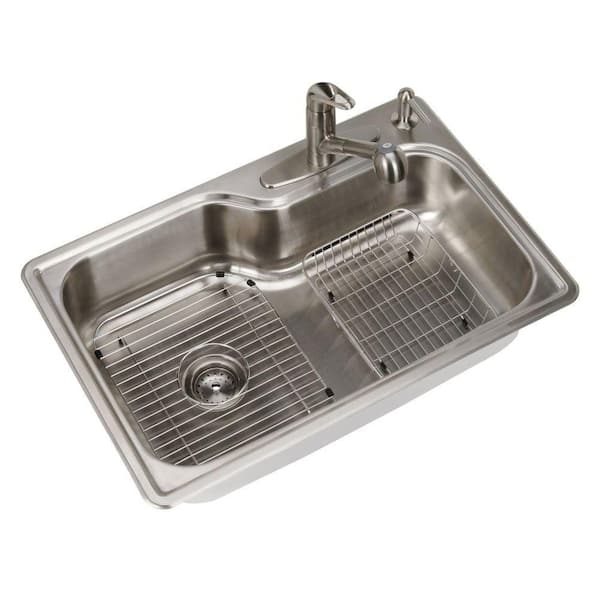 Glacier Bay All-in-One Drop-in Stainless Steel 33 in. 4-Hole Single Bowl Kitchen Sink