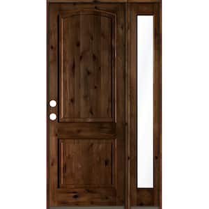 44 in. x 96 in. Alder 2-Panel Right-Hand/Inswing Clear Glass Provincial Stain Wood Prehung Front Door with Sidelite