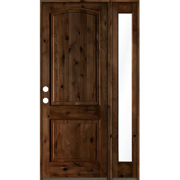 Krosswood Doors 50 in. x 96 in. Knotty Alder 2-Panel Right-Hand/Inswing Clear Glass Provincial Stain Wood Prehung Front Door w/Sidelite