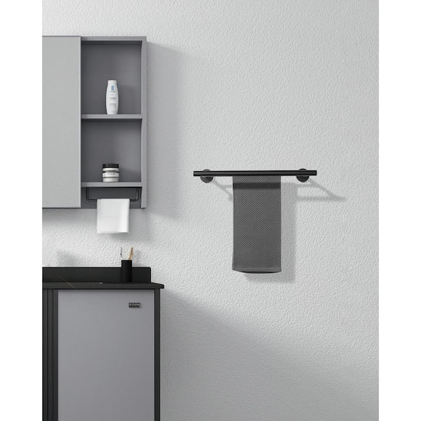 Thicken SUS 304 Stainless Steel Double Round Bar 16 in. Wall Mount Towel Bar Bath Hardware Accessory in Matte Black