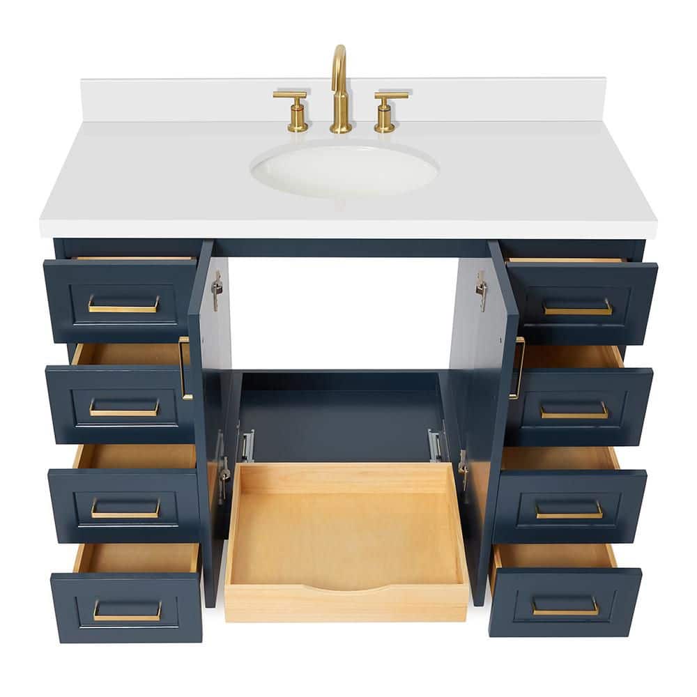 Midnight Blue and White Quartz 49-Inch Single Bathroom Vanity