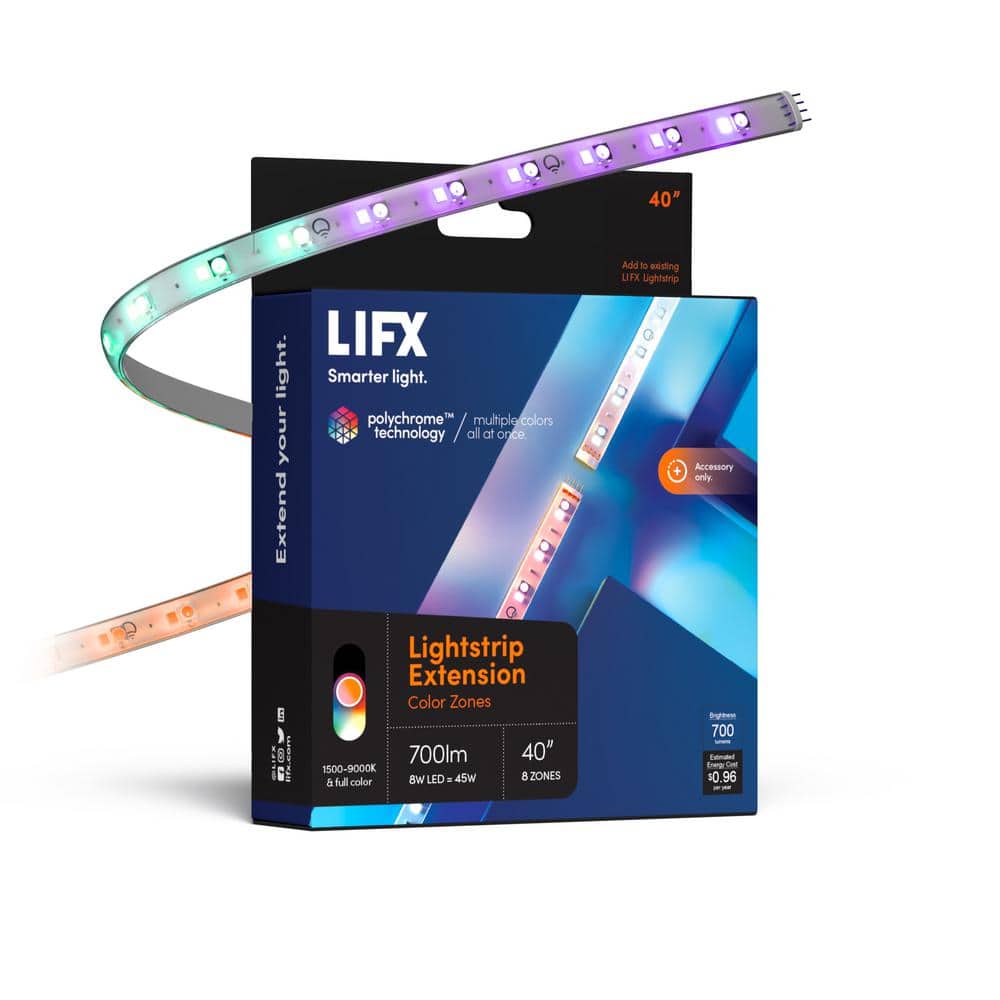 LIFX 40 in. Smart Multi-Color RGB+W Wi-Fi LED Strip Light Extension, Works with Alexa/Hey Google/HomeKit/Siri, White -  LZ1RGBWUS
