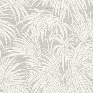Neutral Grey Cassava Palm Glossy Vinyl Peel & Stick Wallpaper