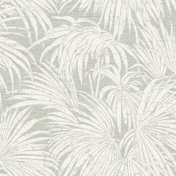 NuWallpaper Neutral Grey Cassava Palm Glossy Peel & Stick Wallpaper Sample