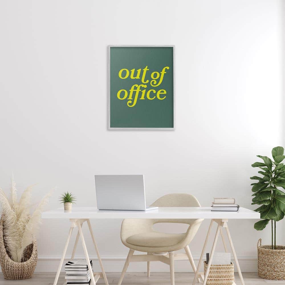 Minimal Out Of Office by Victoria Barnes Gray Framed Typography Giclee Art Print 30 in. x 24 in.