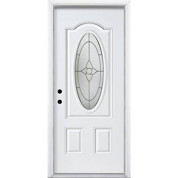 36 in. x 80 in. Chatham 3/4 Oval-Lite Left Hand Inswing Painted Steel  Prehung Front Door with Brickmold, Vinyl Frame