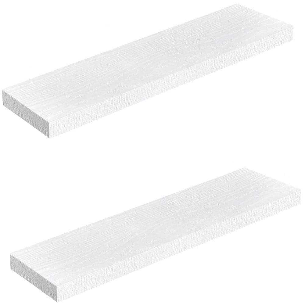 35.4 in. W x 9.3 in. D White Decorative Wall Shelf, Set of 2