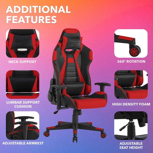 Red Leather Racing Gaming Chair Home Computer Swivel Seat w/Lumbar & Head  Pillow