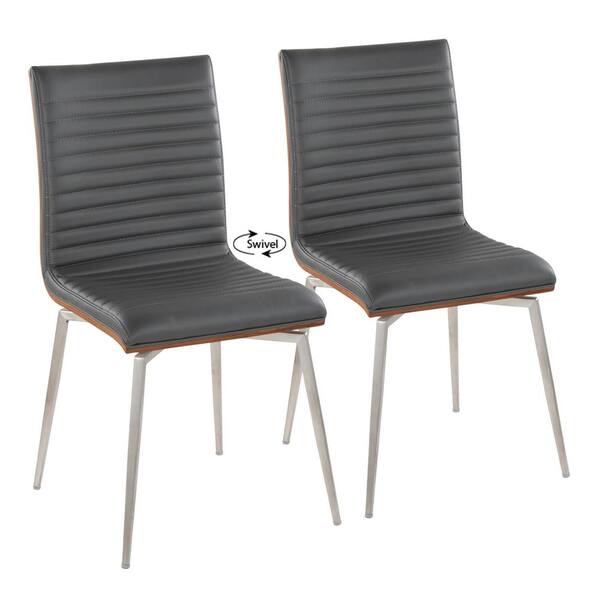 Lumisource Mason Grey Faux Leather, Walnut Wood and Stainless