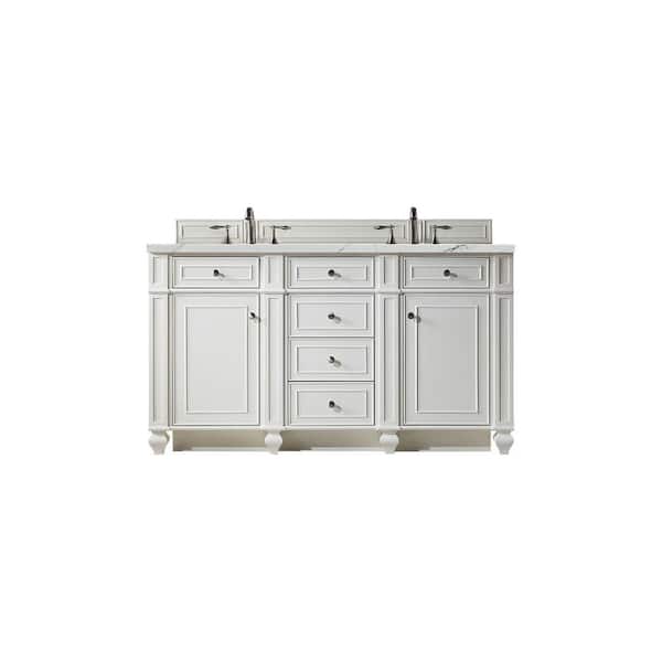 James Martin Vanities Bristol 60 in. W x 23.5 in. D x 34 in. H Double Bathroom Vanity in Bright White with Ethereal Noctis Quartz Top