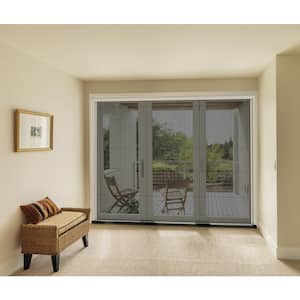 F-4500 107.5 in. x 80 in. White Right-Hand Folding Primed Fiberglass 3-Panel Patio Door Kit with Impact Glass and Screen
