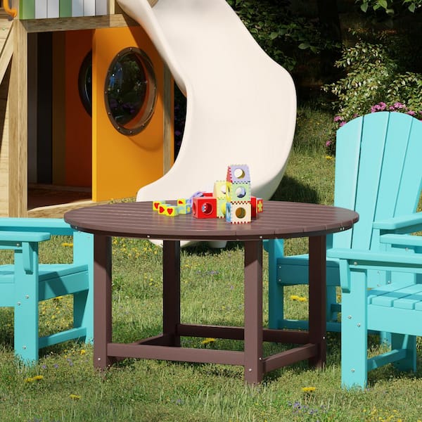 Childrens Laguna Outdoor Patio AllWeather Fade Resistant Kids Poly Plastic 38 in.Round Picnic Dining Table in Dark Brown