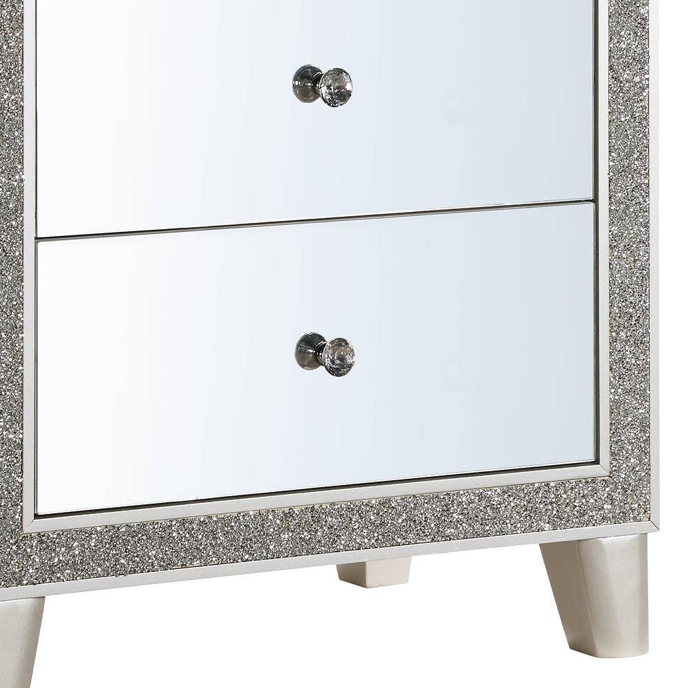 Elegant Mirrored Champagne Nightstand with 2 Solid Wood Drawers