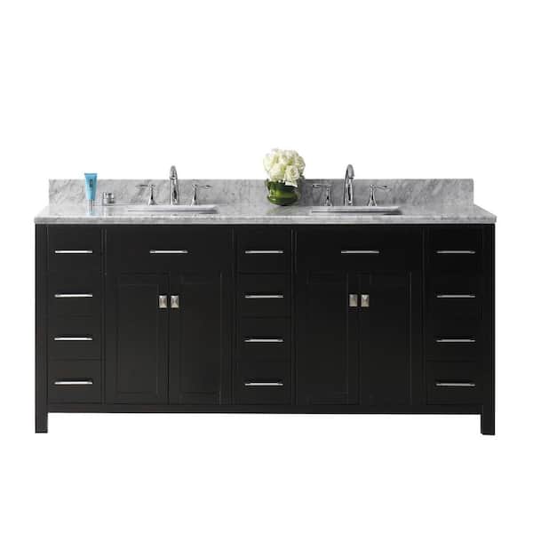 Virtu USA Caroline Parkway 72 in. W Bath Vanity in Espresso with Marble Vanity Top in White with Square Basin