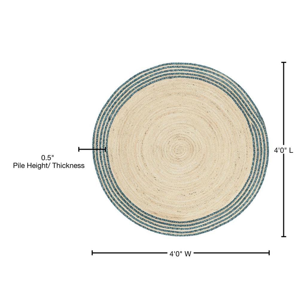 Coastal Charm Ivory/Blue Synthetic 4' Round Area Rug