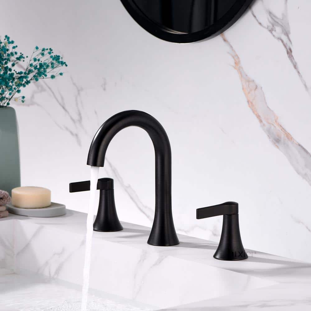 Oil Rubbed Bronze Widespread Bathroom Faucet with Drain Assembly