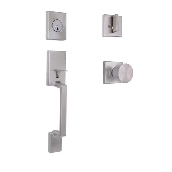 Bleecker Satin Nickel Door Handleset with Ridgeway Interior Knob