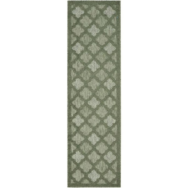 Easy Care Green 2 ft. x 14 ft. Trellis Contemporary Runner Area Rug