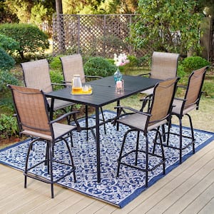 Black 7-Piece Metal Rectangle Outdoor Patio Bar Set with Bar Table and Swivel Bistro Chairs