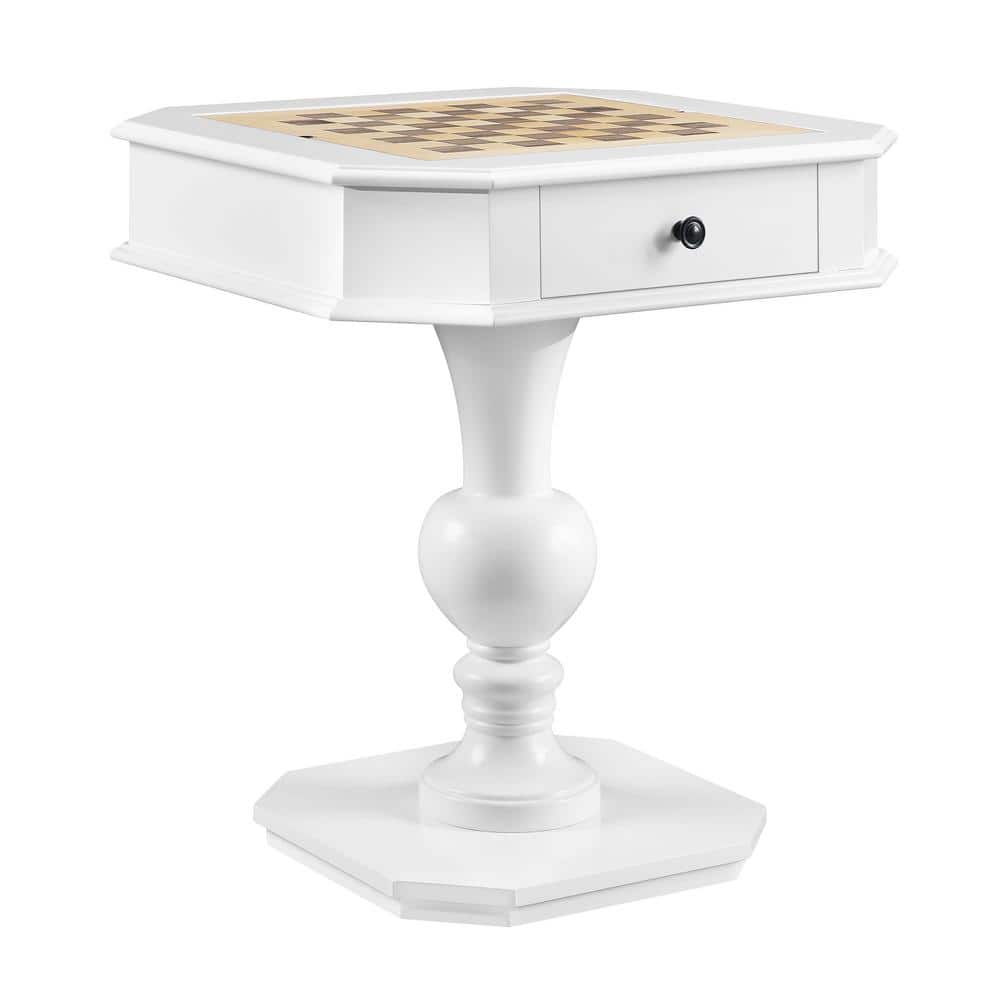 White Square Wood Game Table with Pedestal Base