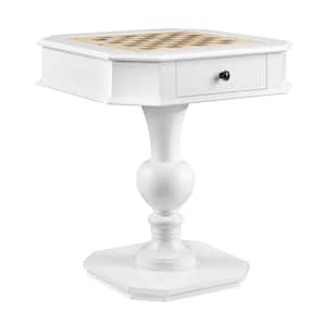 Galini 28 in. White Square Wood Game Table with 2-Drawers and Pedestal Base