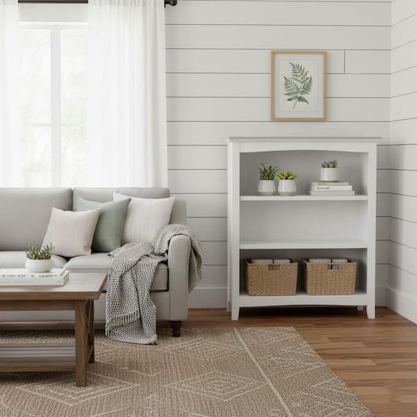 null 36 in. White Wood 3-shelf Standard Bookcase with Adjustable Shelves