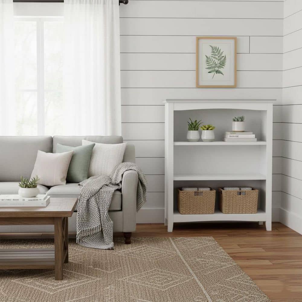 International Concepts 36 in. White Wood 3-shelf Standard Bookcase