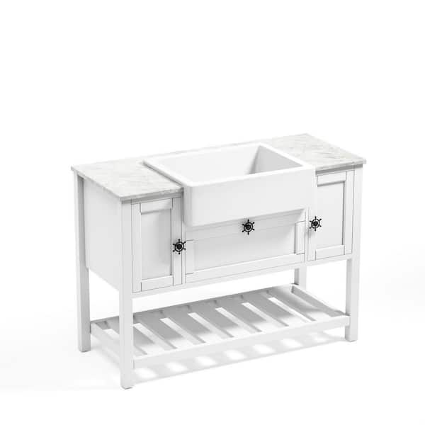 Interbath 48 in. W x 20 in. D x 33.6 in. H Bath Vanity Cabinet in White with White Vanity Top with White Basin