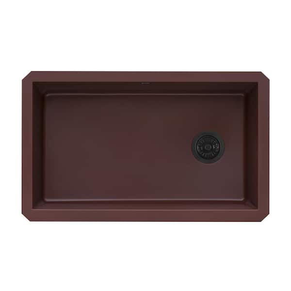 epiGranite 32 in. Undermount SIngle Bowl Kitchen Sink in Carnelian Red Granite Composite with Offset Drain