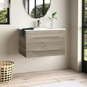 Kato 30 in. W x 19 in. D x 20 in. H Single Sink Wall Bath Vanity Cabinet in Organic with Cultured Marble Top in White