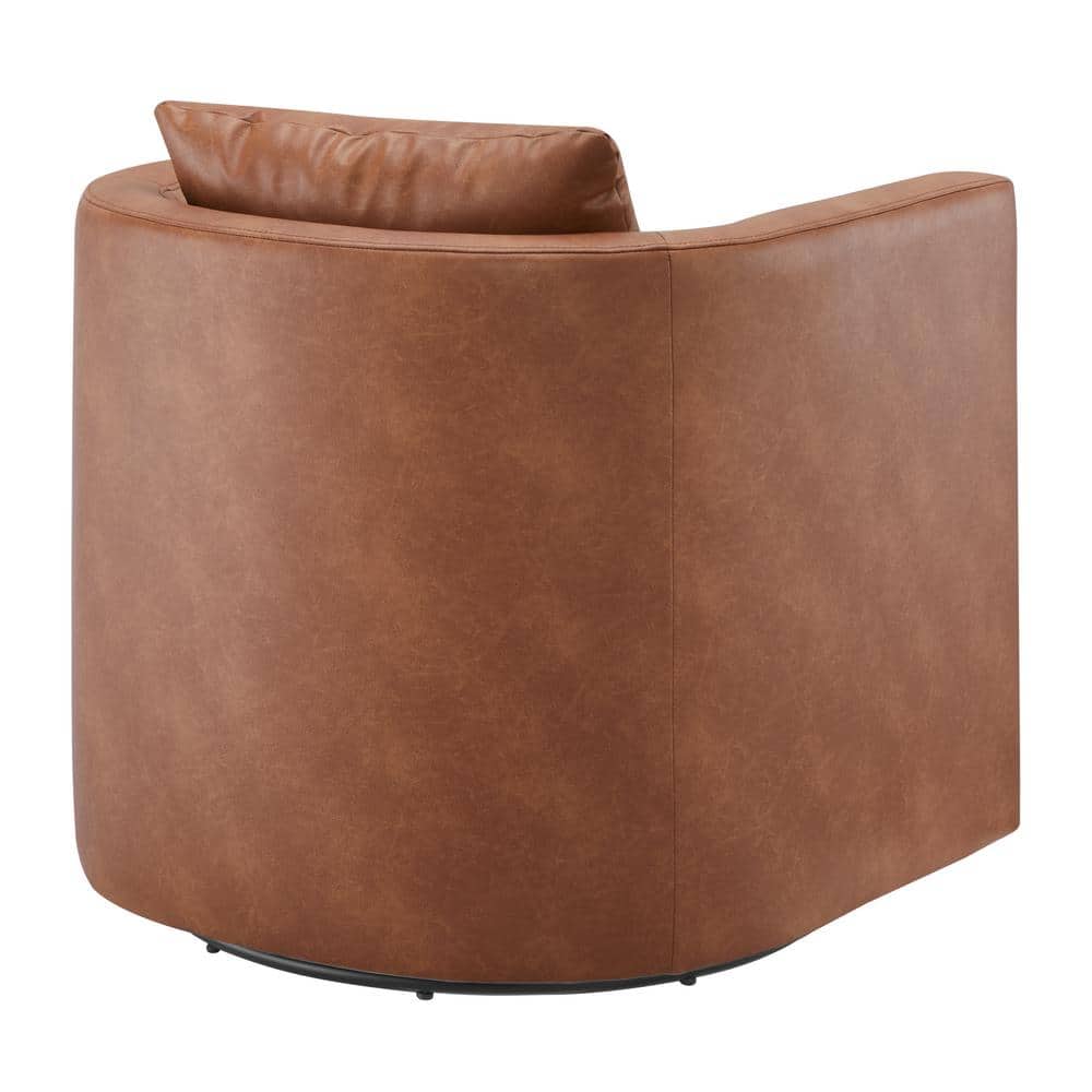 Saddle Brown Faux Leather Swivel Barrel Chair