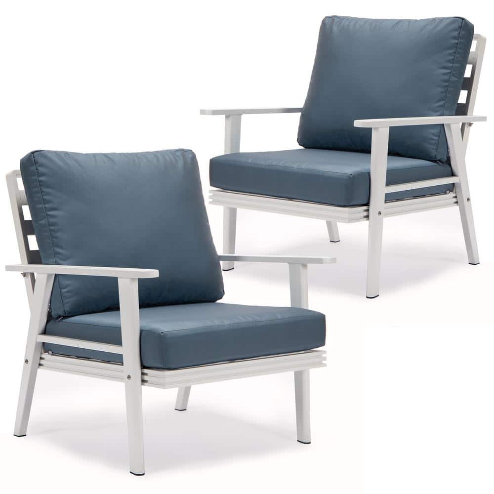 Leisuremod Walbrooke Modern White Aluminum Outdoor Arm Chair W/ Powder ...