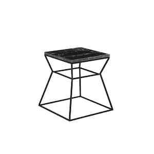 18 in. Black Square Marble End Table with Open Hourglass Frame