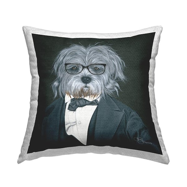 Stupell Industries Formal Dog Wearing Menswear Suit Glasses Portrait Black Square Outdoor Throw Pillow
